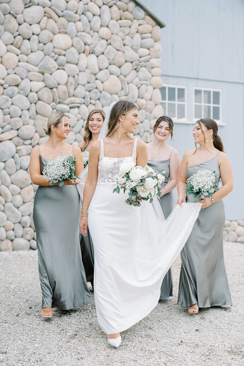 Mix and Match Moss Luxe Satin Bridesmaid Dresses