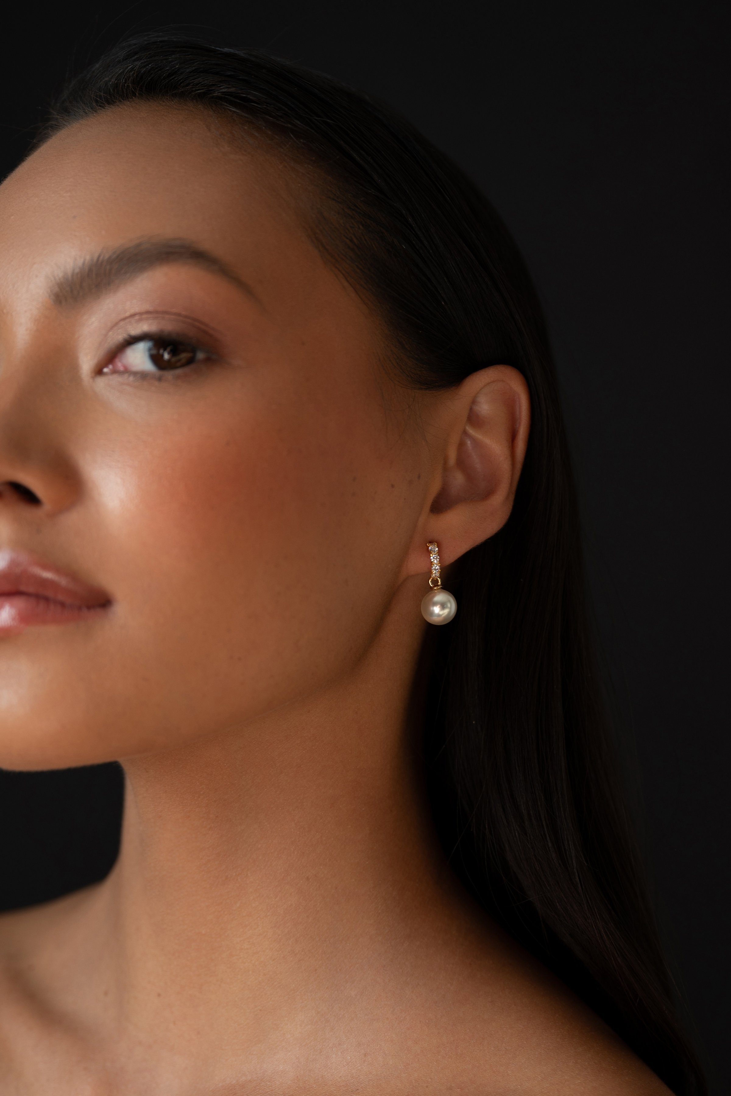 Pave Huggie Pearl Drop Earring by Jenny Yoo