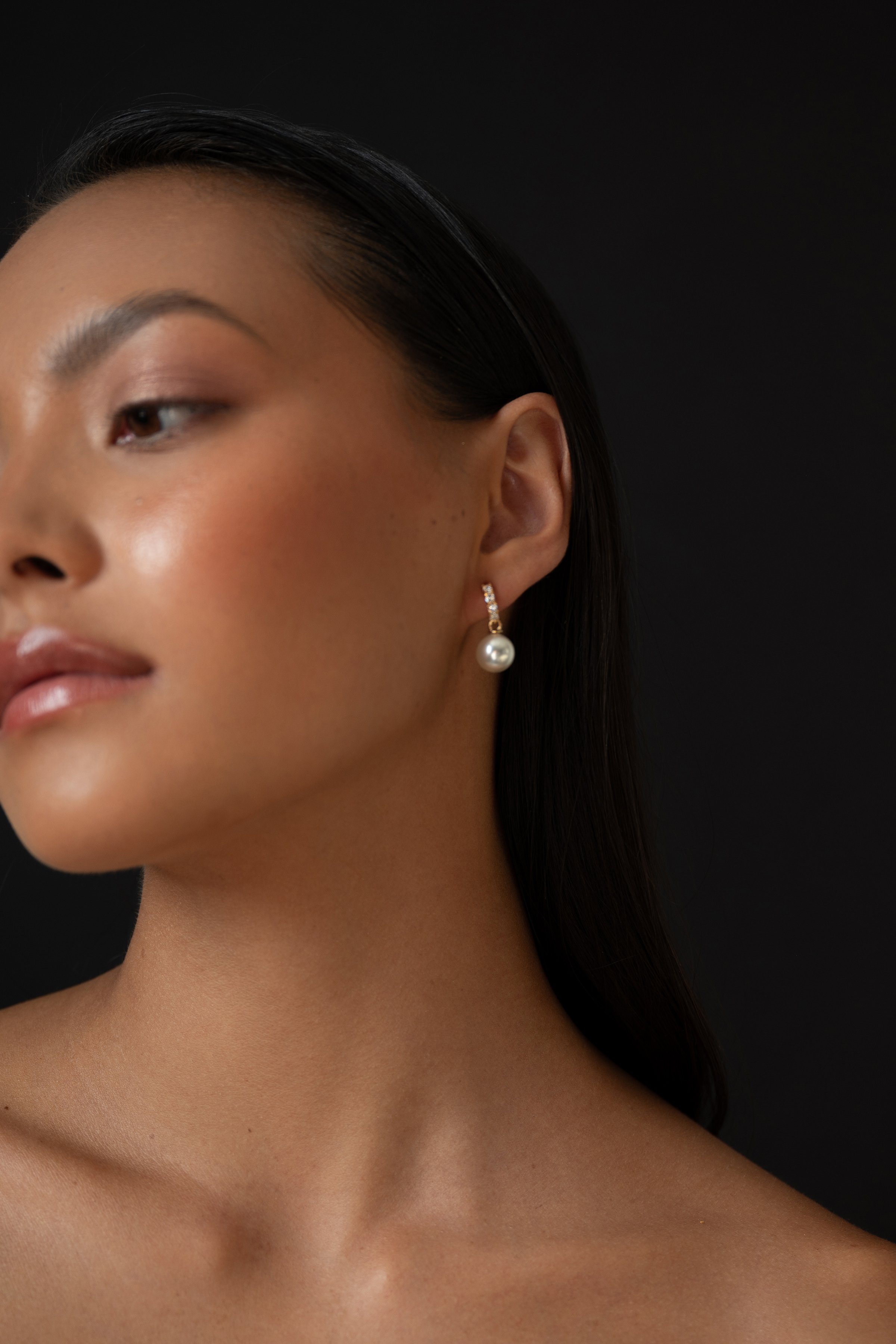 Pave Huggie Pearl Drop Earring by Jenny Yoo