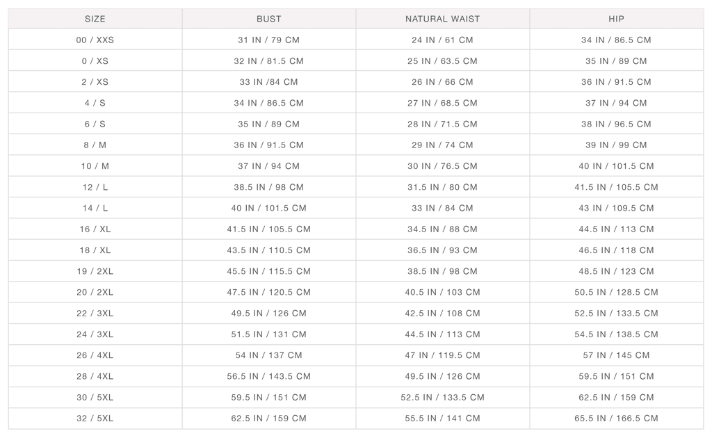 2022 SizeCharts FitGuide General
